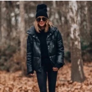NVLT Black Vegan Faux Leather Down Puffer Coat | NWOT | Size L